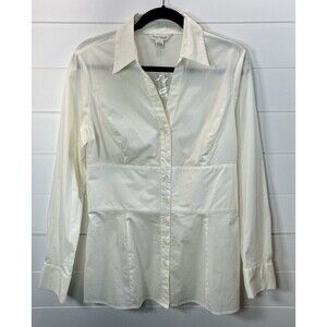 WHBM Babydoll Style Shirt Womens L Button Front Long Line Cream Clueless Preppy